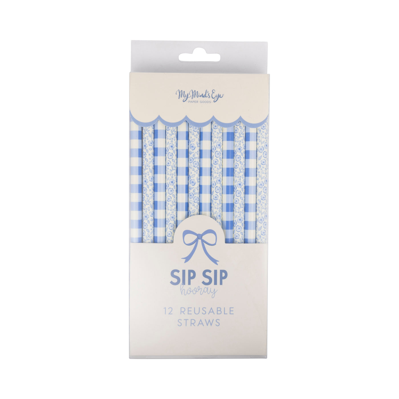 PLSS349 - Blue Plaid Floral Reusable Straws