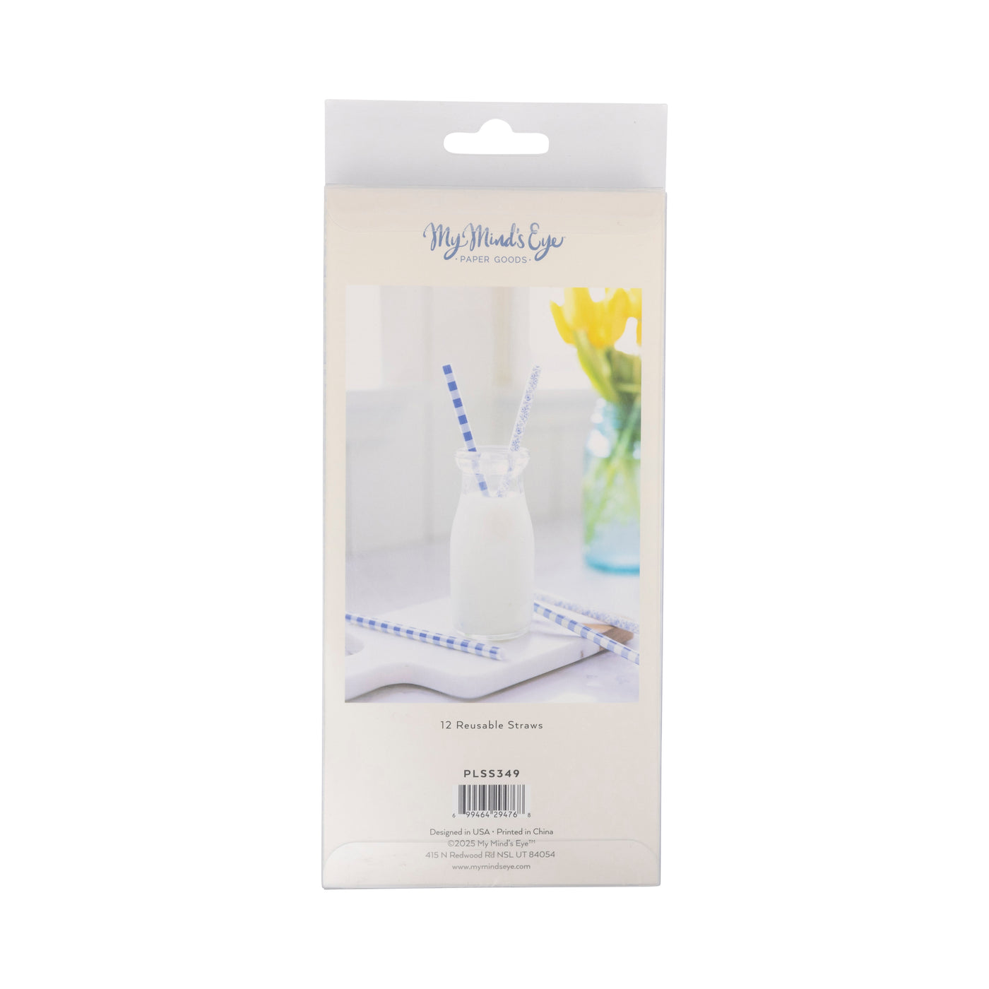 PLSS349 - Blue Plaid Floral Reusable Straws