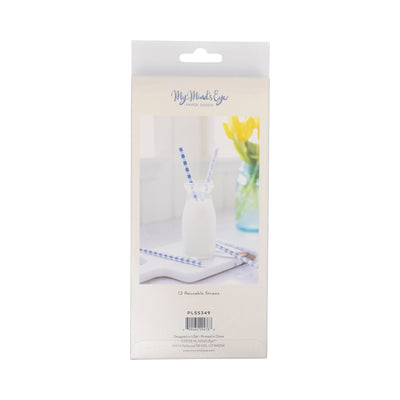 PLSS349 - Blue Plaid Floral Reusable Straws