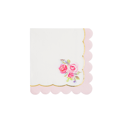 PLTEA37 - Tea Party Rose Corner Paper Cocktail Napkin