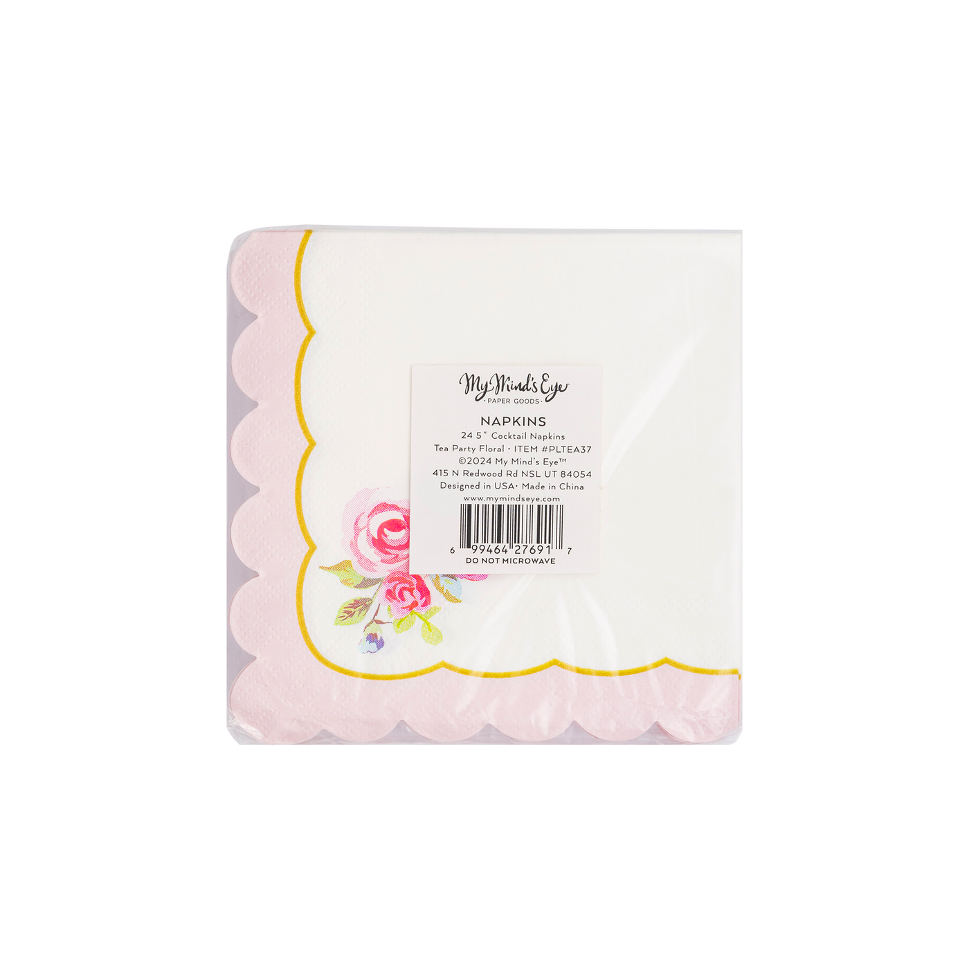 PLTEA37 - Tea Party Rose Corner Paper Cocktail Napkin