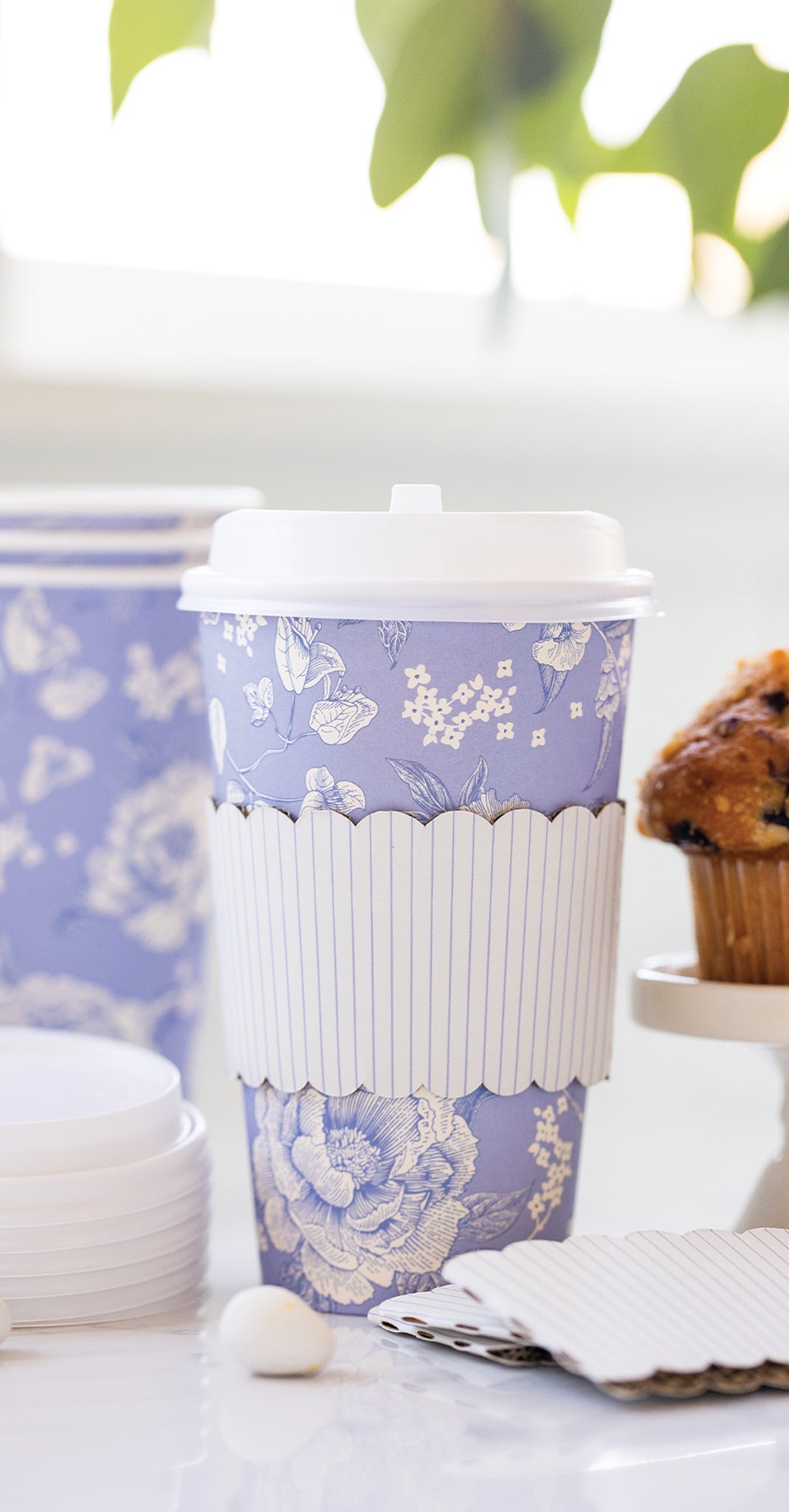 PLTG202 - Blue Pinstripe Floral To-Go Cup