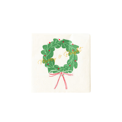 PLTS353i - Merry Wreath Paper Cocktail Napkin