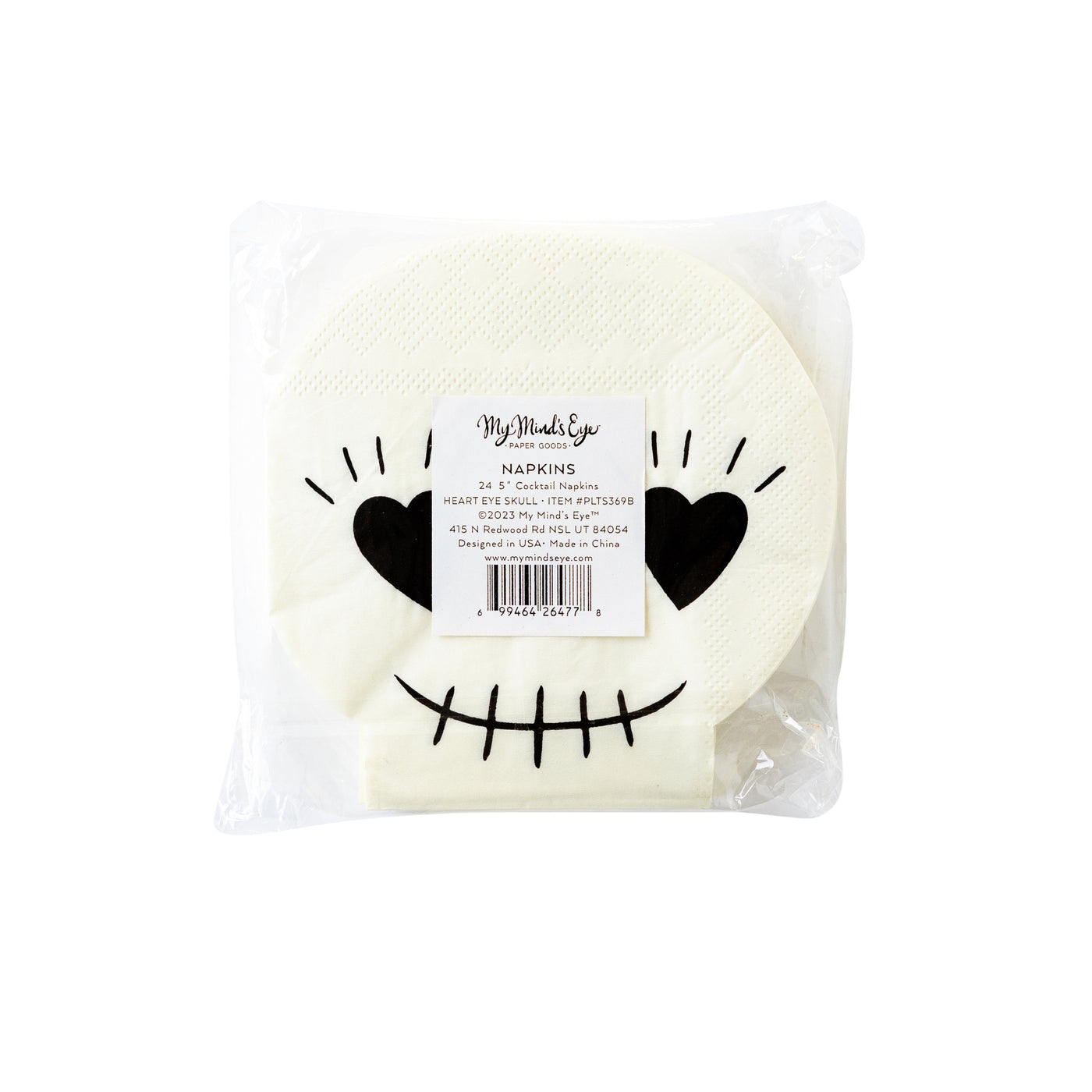 PLTS369B-MME -  Shaped Heart Eye Skull Paper Cocktail Napkin