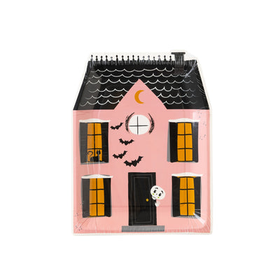 PLTS370N-MME -  Pink Haunted House Shaped Paper Plate