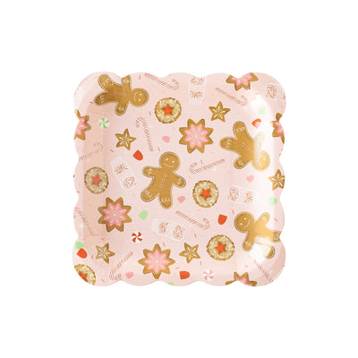 PLTS382Q - Pink Gingerbread Man Square Paper Plate