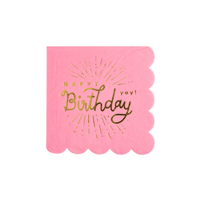 PLWIS38 - Happy Birthday Pink Paper Cocktail Napkin