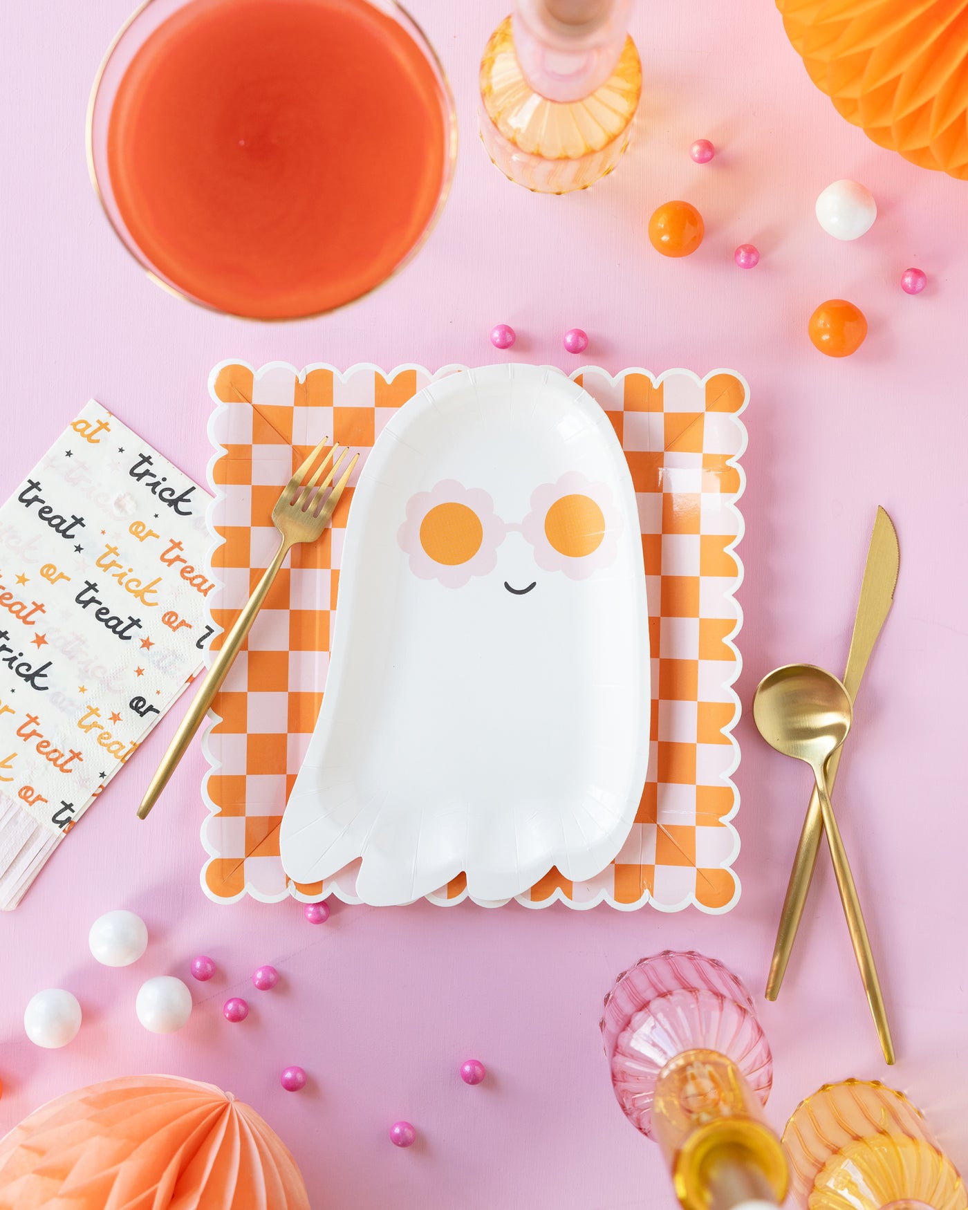 PUM1046 -  Hey Pumpkin Sunny Ghost Shaped Paper Plate