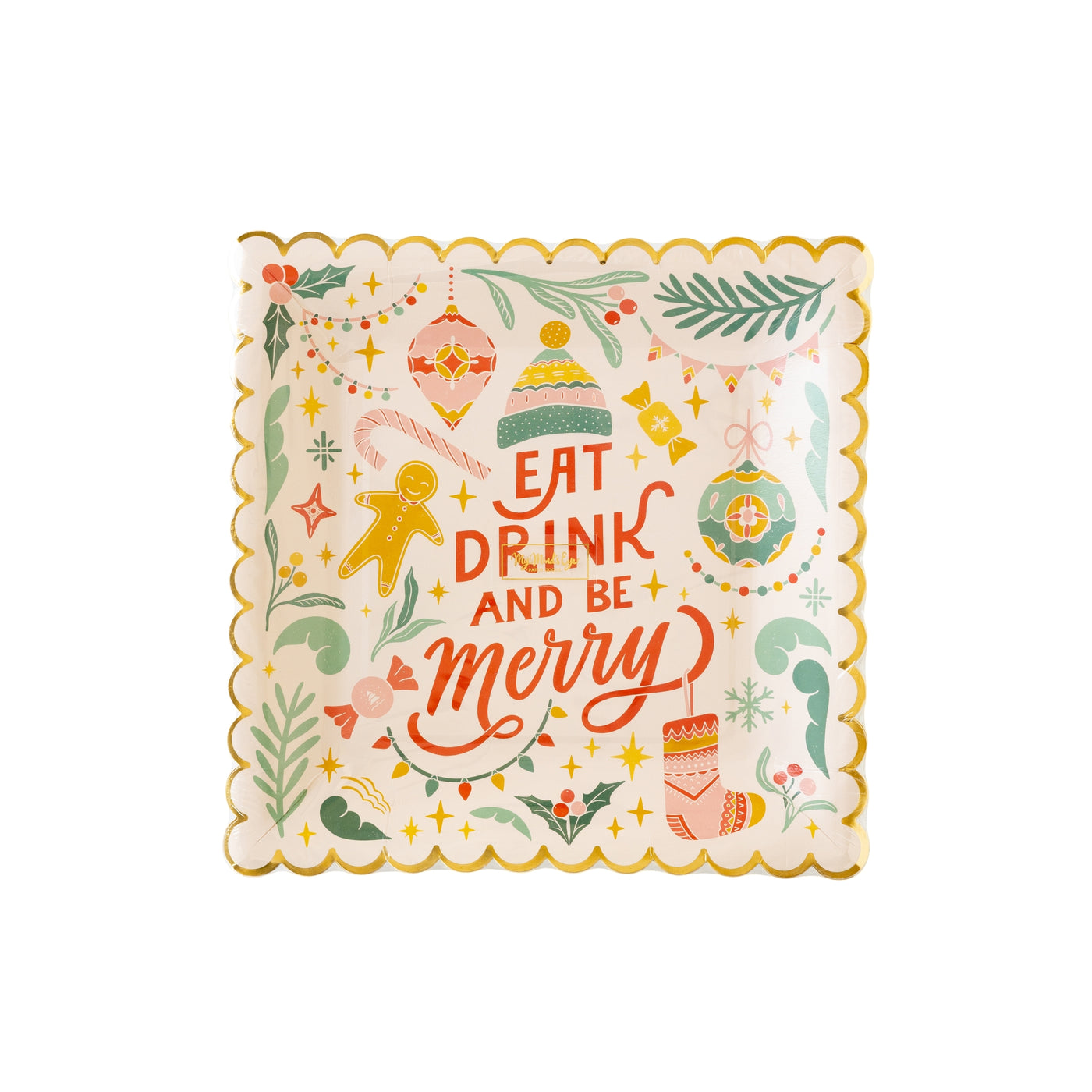 RET1014 -  Retro Christmas Square Merry Paper Plate