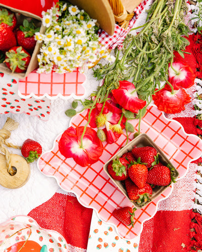 STW1137 - Red and Pink Grid Cocktail Napkin