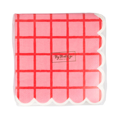 STW1137 - Red and Pink Grid Cocktail Napkin
