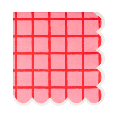 STW1137 - Red and Pink Grid Cocktail Napkin