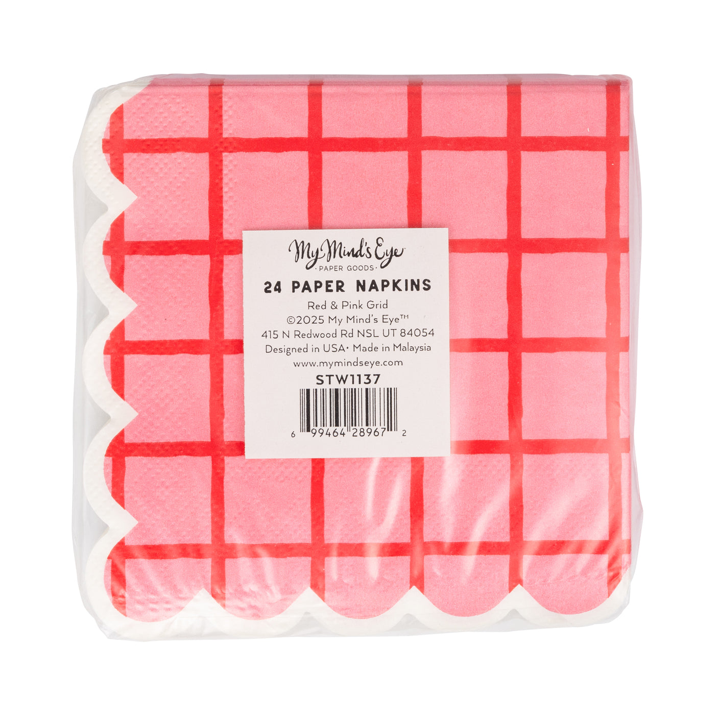 STW1137 - Red and Pink Grid Cocktail Napkin