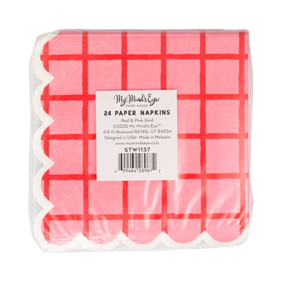 STW1137 - Red and Pink Grid Cocktail Napkin