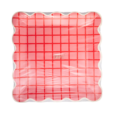 STW1142 - Red and Pink Grid Scallop Square Plate