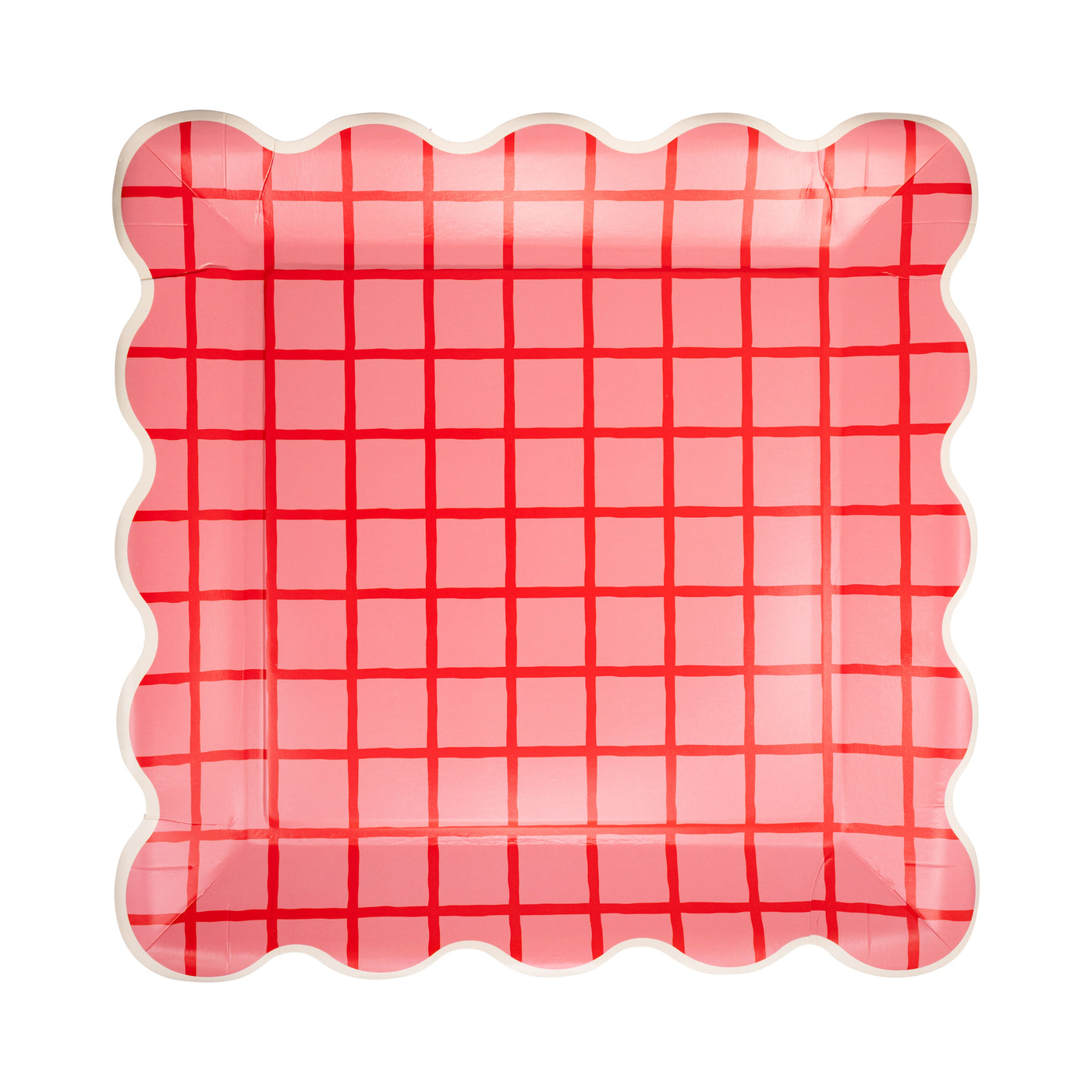 STW1142 - Red and Pink Grid Scallop Square Plate