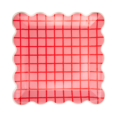 STW1142 - Red and Pink Grid Scallop Square Plate