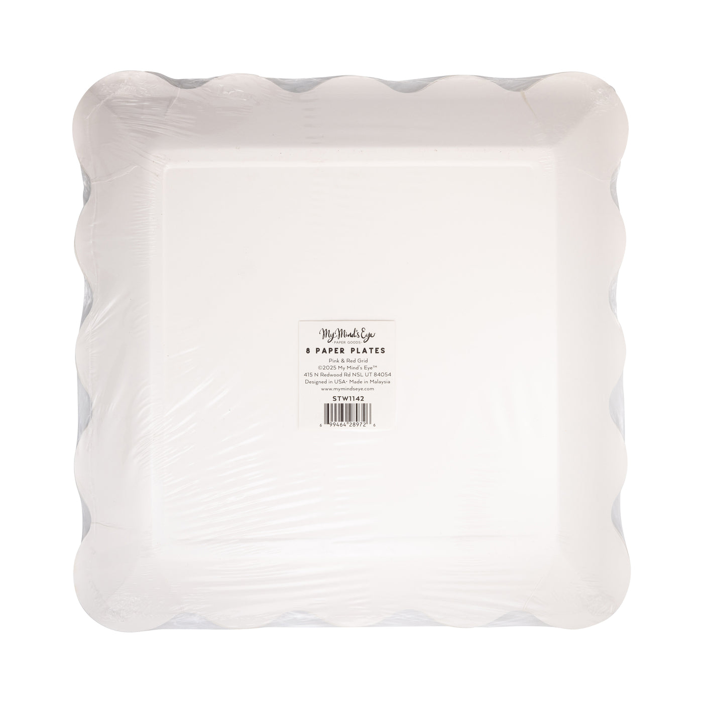 STW1142 - Red and Pink Grid Scallop Square Plate