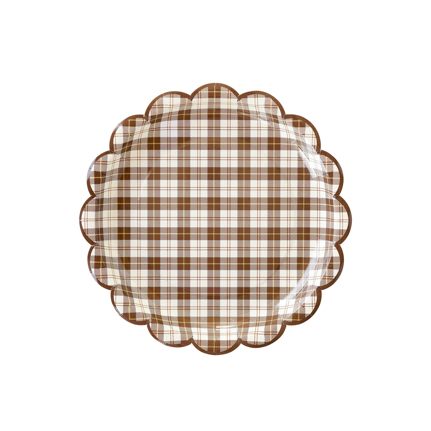 THP1044 - Harvest Scallop Brown Plaid Paper Plate