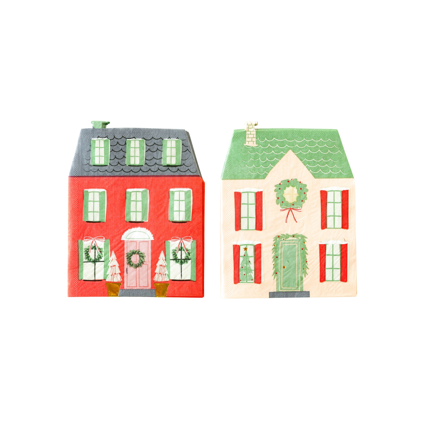 VIL1039 - Village Christmas Houses Shaped Paper Dinner Napkin Set