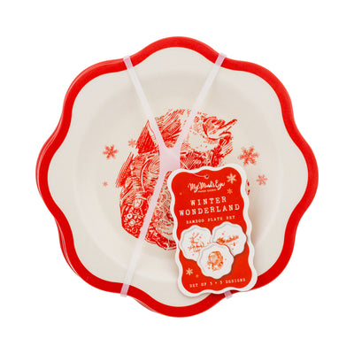 WNT1230 - Red Vintage Art Bamboo Plate - Set of 3