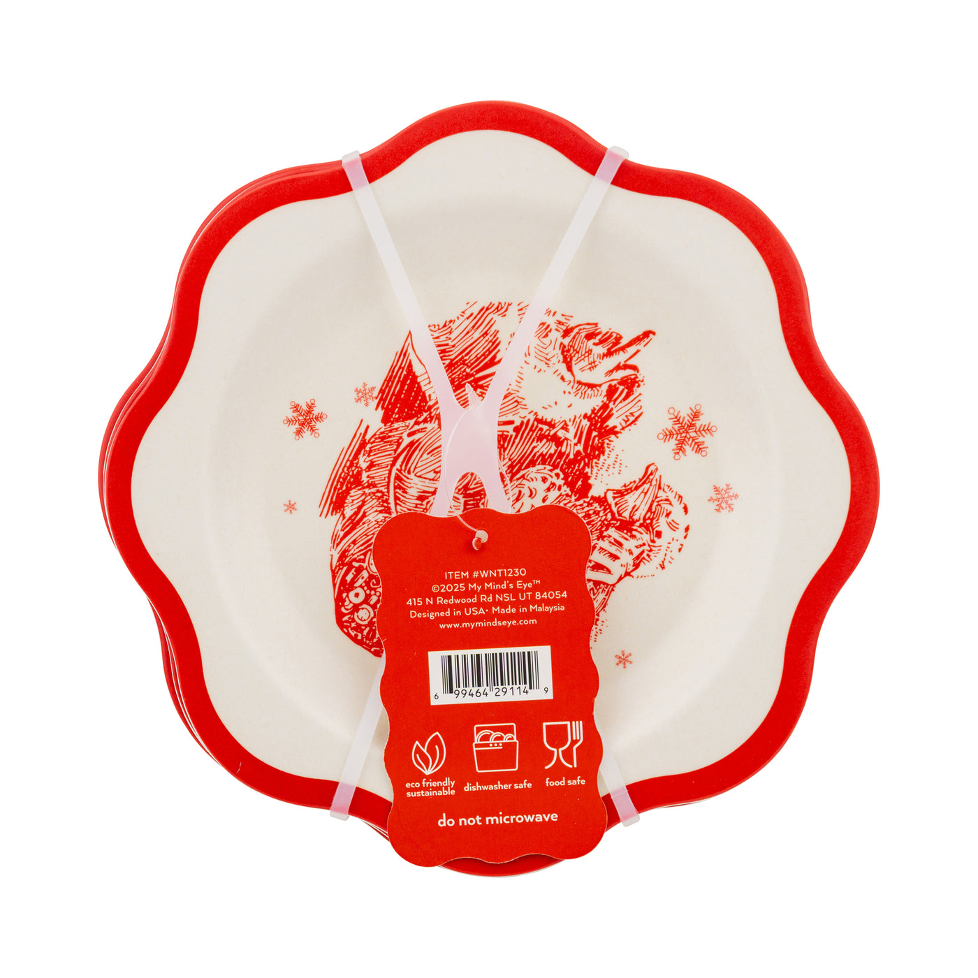 WNT1230 - Red Vintage Art Bamboo Plate - Set of 3