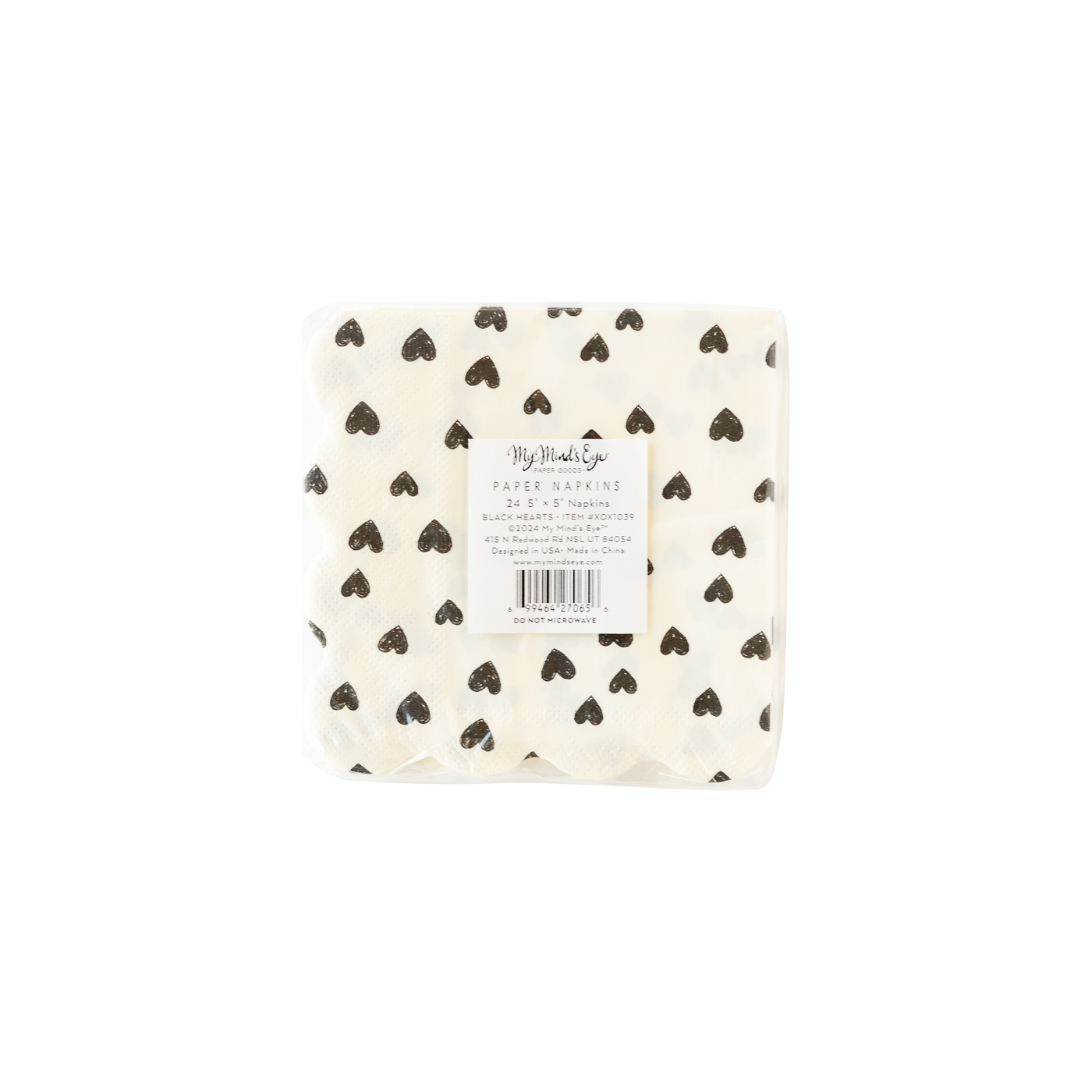 XOX1039 -  Black Hearts Cocktail Napkin