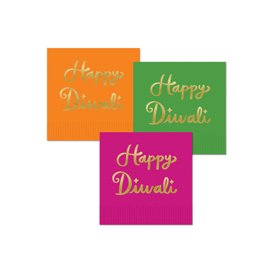 PLNP1463 - Foiled Happy Diwali Fringed Cocktail Napkin