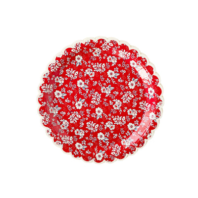 PLTS366W-MME - Red Floral Paper Plate