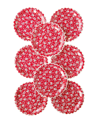 PLTS366W-MME - Red Floral Paper Plate