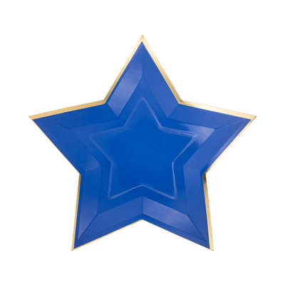 SSP1043 - Blue Star Shaped Gold Foiled Paper Plate
