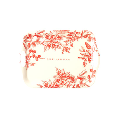 BEC931 - Red Floral Merry Christmas Reusable Bamboo Tray