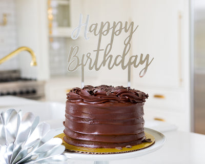 PGB612-Basic Silver Happy Birthday Cake Topper