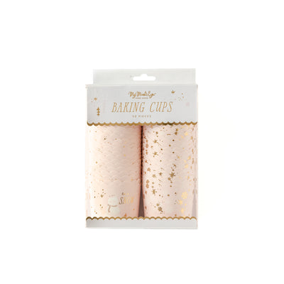 PLCC724 - Gold Foil Pink Snowman Food Cups (50 pcs)
