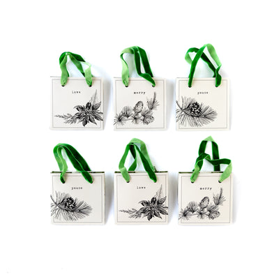 PLGBS12 - Black and White Script Mini Gift Bag Set of 6