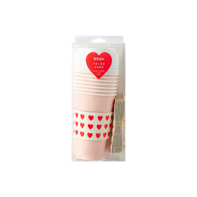 PLTG153 - Pink With Mini Red Hearts To-Go Cups (8 ct)