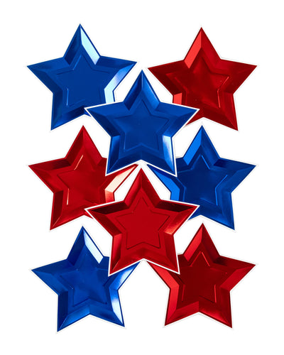 PLTS365D-MME - Blue and Red Foil Star Shaped Paper Plate