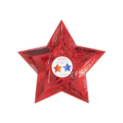 PLTS365D-MME - Blue and Red Foil Star Shaped Paper Plate