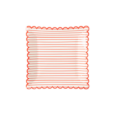 VAL940 - Red Striped Scalloped Plate