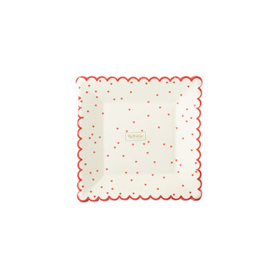 VAL941 - Valentine Red Scattered Heart Scalloped 8" Plate