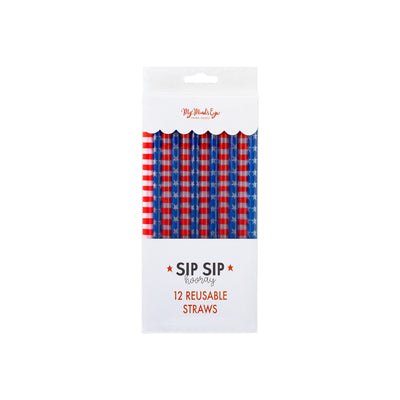 PLSS270 - Red Stripe/Blue Star Reusable Straws